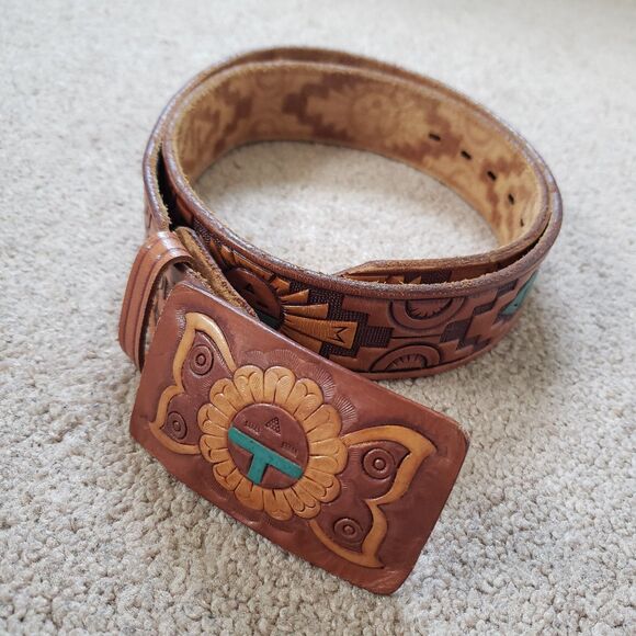 Chambers Belt Co. Accessories - Vintage Chambers Phoenix Arizona Hand Painted And Tooled Leather Belt Size 36